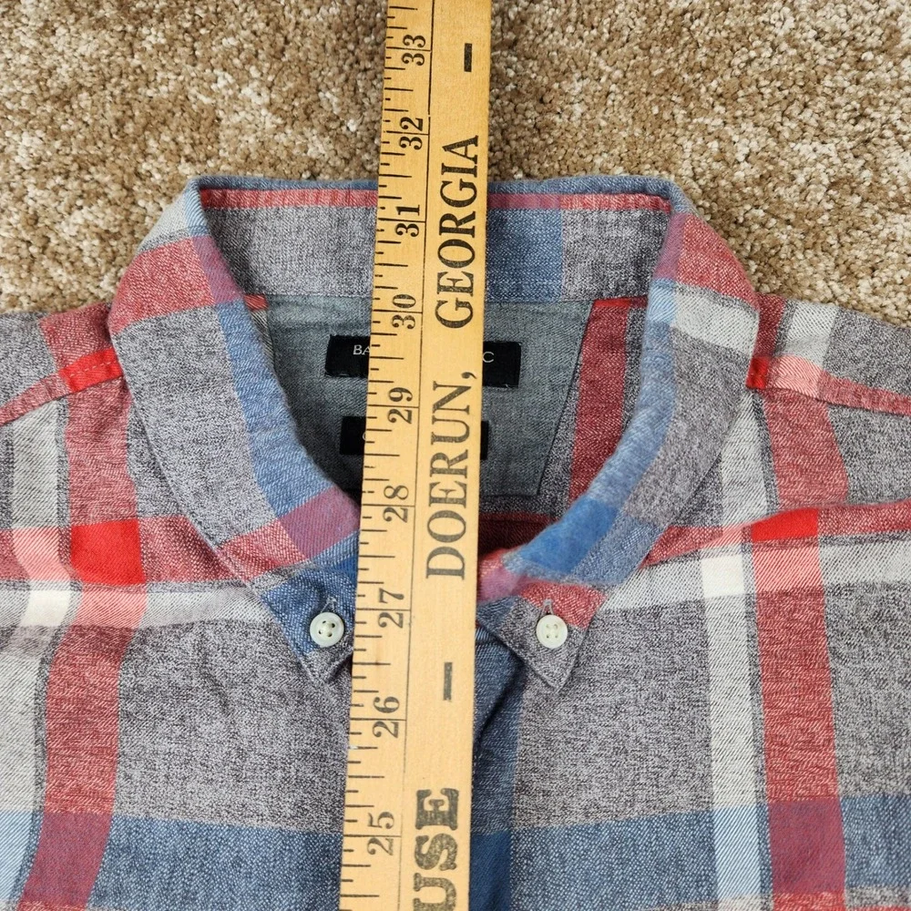 Banana Republic Camden Fit Luxe Flannel Shirt Mens XL Grey Red Blue Plaid Cotton